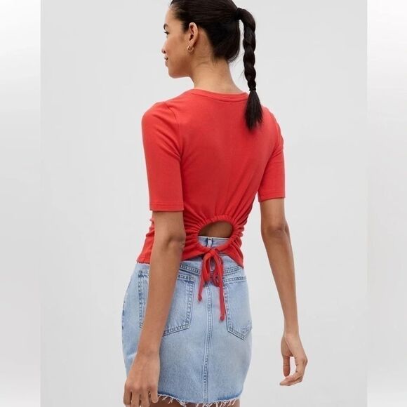 Gap nwt large tall Mini Rib Kevhole T-Shirt red - Picture 2 of 5